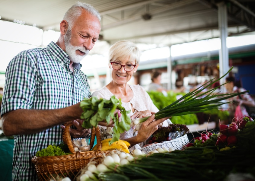 senior couple at farmers market